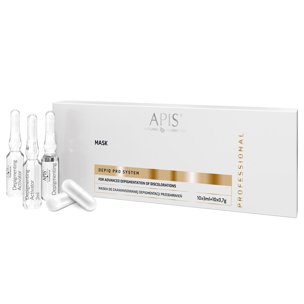 APIS DEPIQ PRO SYSTEM Masker voor geavanceerde depigmentatie van hyperpigmentatie, 10x3ml + 10x0,7g